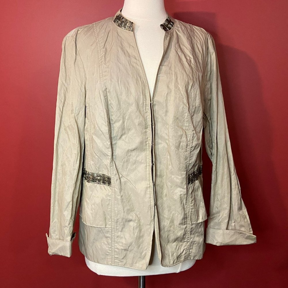 CJ Banks Women's Beige Hook & Eye Lined Jacket - Size X 14W - NWT $79.50